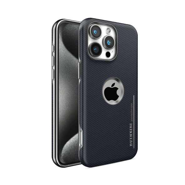 iPhone 15 Pro Mavi Karbon Fiber Desenli Elektrokaplama Manyetik Telefon Kılıfı