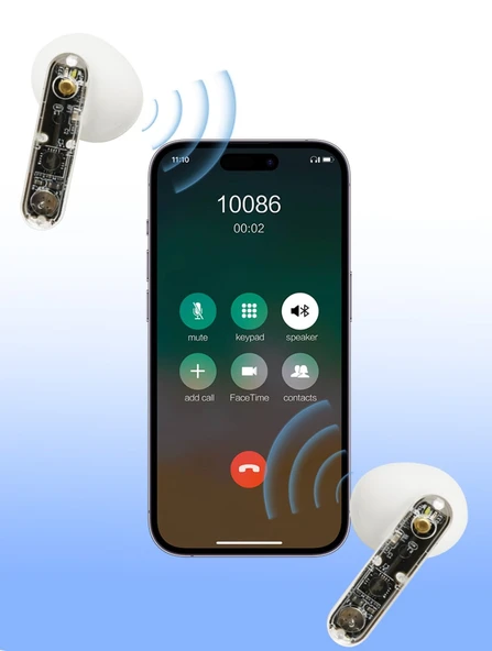 TWS Şeffaf Tasarımlı Bluetooth 5.3 Kulaklık - Beyaz+Şeffaf 51.7x44.3x25mm - 8
