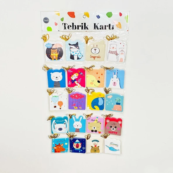 5 adet Karışık Sevimli Hayvanlar Mesaj/Tebrik Kartı - 4