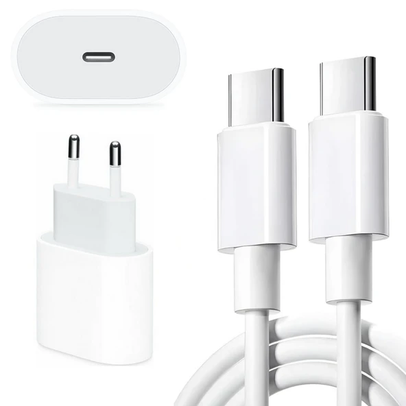 Apple Uyumlu 20W Şarj Adaptorü Type-C Başlık + Type C to Type C Kablo- Yüksek Kalite - 20W Power Adapter