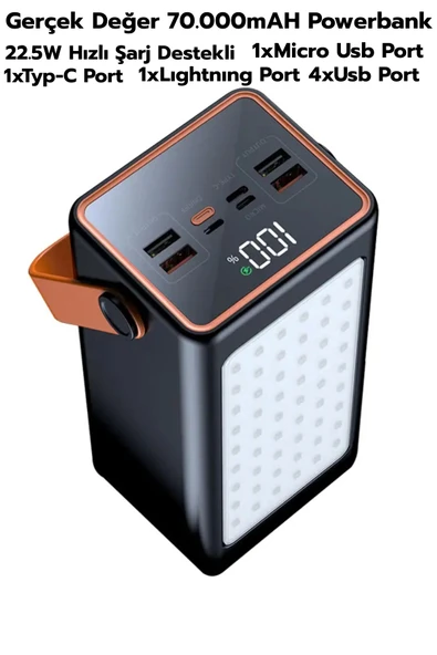 Acl Pw-52 70.000mAh 22.5W Siyah LCD 1xMicro 2xTyp-C 4xUsb Port Taşınabilir Şarj Cihazı Powerbank