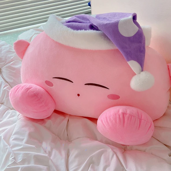 Kirby Peluş Oyuncak - Uyuyan Bebek - Şapkalı - Pembe - Gözler Kapalı - 50x32cm