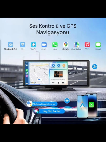 MPIA 10.2" CarPlay Android Auto Multimedya Ekranı 4K Ön/Arka Araç İçi Kamera Kayıt Destekli - 7