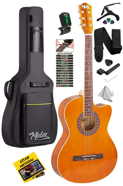 Midex XC-120BRW Kaliteli Akustik Gitar Gül Klavye Sap Ayarlı 4/4 Full Set ürün görseli 1