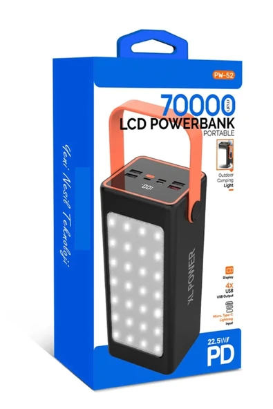 Acl Pw-52 70.000mAh 22.5W Siyah LCD 1xMicro 2xTyp-C 4xUsb Port Taşınabilir Şarj Cihazı Powerbank - 6