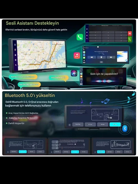 MPIA 10.2" CarPlay Android Auto Multimedya Ekranı 4K Ön/Arka Araç İçi Kamera Kayıt Destekli - 5