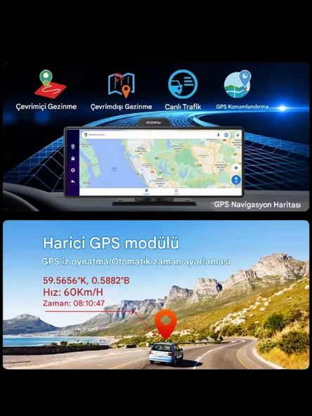 MPIA 10.2" CarPlay Android Auto Multimedya Ekranı 4K Ön/Arka Araç İçi Kamera Kayıt Destekli - 8
