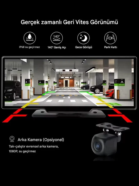 MPIA 10.2" CarPlay Android Auto Multimedya Ekranı 4K Ön/Arka Araç İçi Kamera Kayıt Destekli - 4