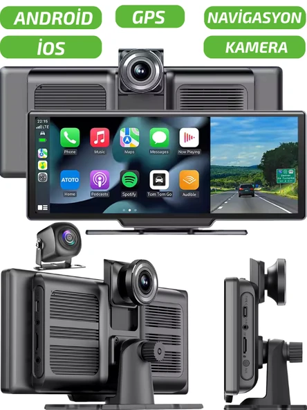 4K CarPlay 128GB Araç İçi Güvenlik Kamerası 10.2'' Ekran Ön & Arka Kayıt Android & iPhone Uyumlu