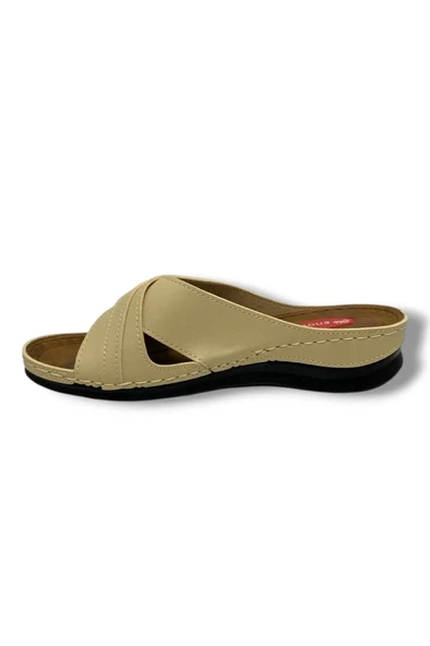 Enova E510-25 Deri Anatomik Soft Çapraz Bant Dolgu Kadın Terlik - Resim 3