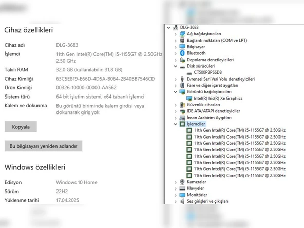 Casper Nirvana All In One PC A600 A60.1155.DV00X-V Intel Core i5 1155G7 32GB RAM 500GB SSD 23.8” FHD (İKİNCİ EL) - 5