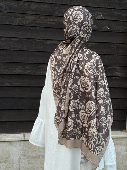 Pamuklu Soft Roza Desen Şal-Vizon - 5