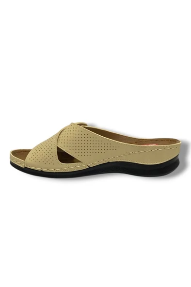 Enova E511-25 Deri Anatomik Soft Çapraz Cırt Bant Dolgu Kadın Terlik - 6