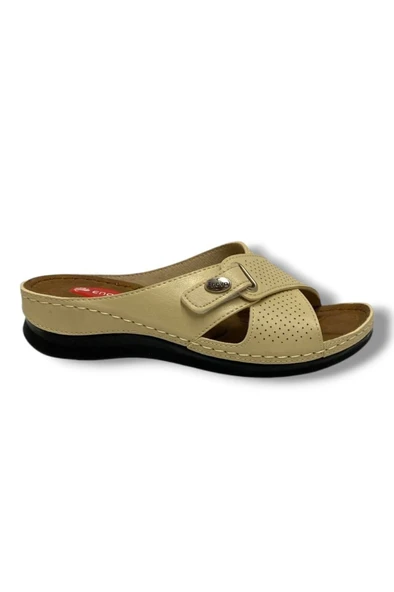 Enova E511-25 Deri Anatomik Soft Çapraz Cırt Bant Dolgu Kadın Terlik - 5