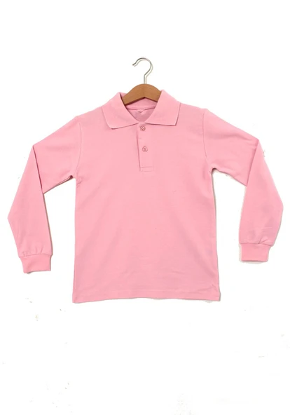 Erkek Çocuk Uzun Kollu Pembe Polo Yaka Tişört - Pamuklu Günlük Okul Kıyafeti