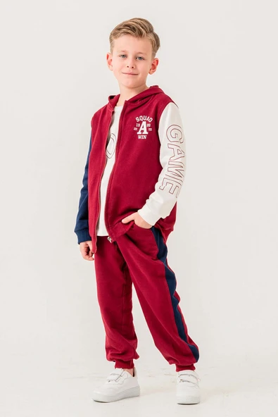 Kapüşonlu %100 Pamuk 3 Parça Erkek Çocuk Eşofman Takımı - 2