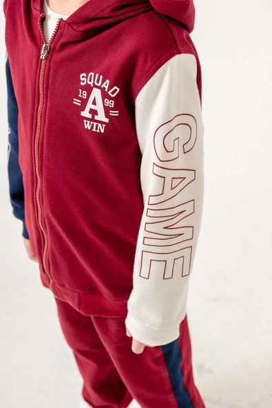 Kapüşonlu %100 Pamuk 3 Parça Erkek Çocuk Eşofman Takımı - 6