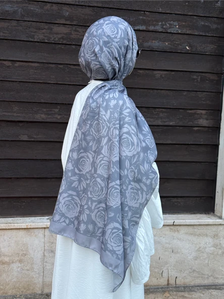 Pamuklu Soft Roza Desen Şal-Gri - 4