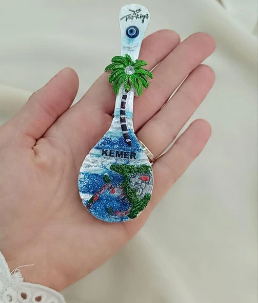 Magnet Kaşık Palmiye Nazar Göz Boncuk Taşlı Mıknatıslı Buzdolabı Süsü - 2