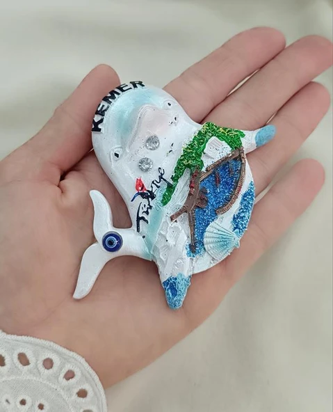 Magnet Yunus Balık Palmiye Nazar Göz Boncuk Taşlı Mıknatıslı Buzdolabı Süsü - 2