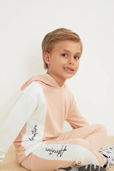 Erkek Çocuk İkili Eşofman Takımı Kapüşonlu Sweatshirt Pantolon Spor Adventure Baskılı - 8