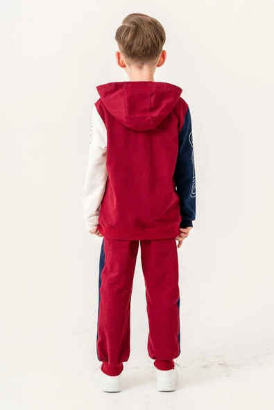 Kapüşonlu %100 Pamuk 3 Parça Erkek Çocuk Eşofman Takımı - 5