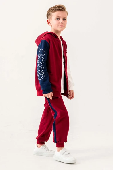 Kapüşonlu %100 Pamuk 3 Parça Erkek Çocuk Eşofman Takımı - 3