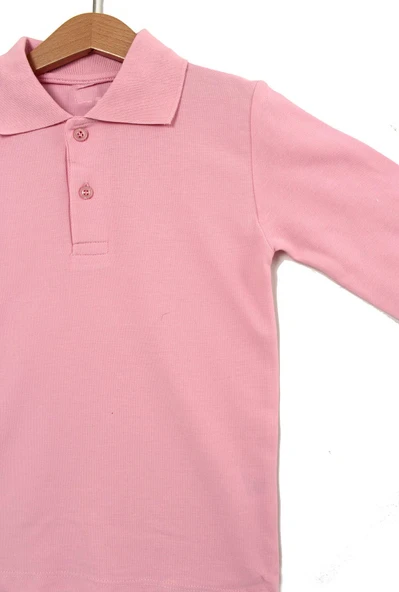 Erkek Çocuk Uzun Kollu Pembe Polo Yaka Tişört - Pamuklu Günlük Okul Kıyafeti - 10