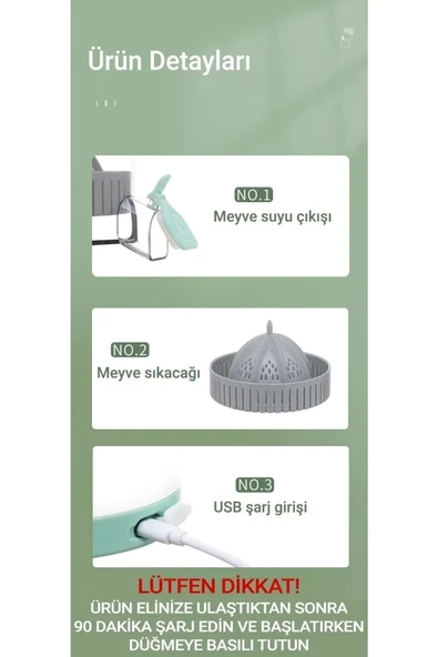Tilbe Home Pratik Şarjlı Narenciye Sıkacağı Taşınabilir USB Hazneli Portakal Limon Katı Meyve Sıkma Makinesi - 7