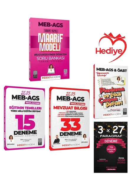 İndeks + Anla Kazan 2025 MEB-AGS Maarif Modeli Soru + Eğitimin + Mevzuat 15+33 Deneme 3 lü Set