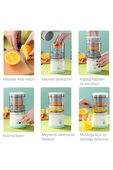 Tilbe Home Pratik Şarjlı Narenciye Sıkacağı Taşınabilir USB Hazneli Portakal Limon Katı Meyve Sıkma Makinesi - 5
