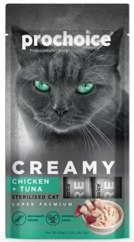 Prochoice Creamy Kediler İçin Tavuklu Ton Balıklı Sıvı Kedi Ödül 4 X 15 gr