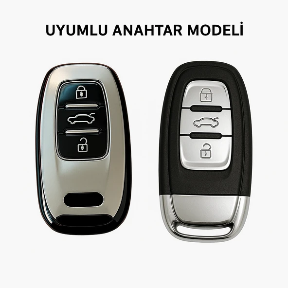 Audi A4-A5-A6-A7-Q5-Q7 Sustasız Anahtar Uyumlu Silikon Oto Anahtar Kumanda Kabı Kılıf Füme - 4