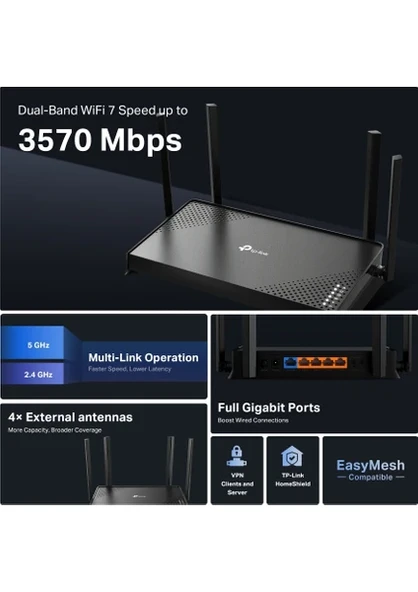 Tp-Link Archer BE220 Dual Bant Wi-Fi 7 BE3600 Router - 3