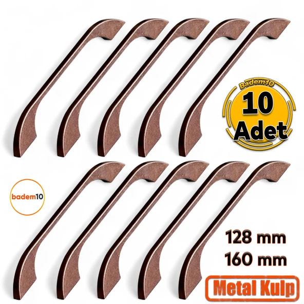 Ezgi 128 mm - 160 mm 10 lu Set Eskitme Antik Bakır Metal Mobilya Mutfak Dolabı Dolap Kulpu Kulpları