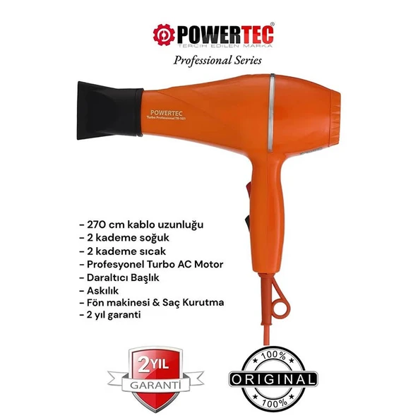 Powertec TR-501 Profesyonel Fön Makinesi [Turuncu]