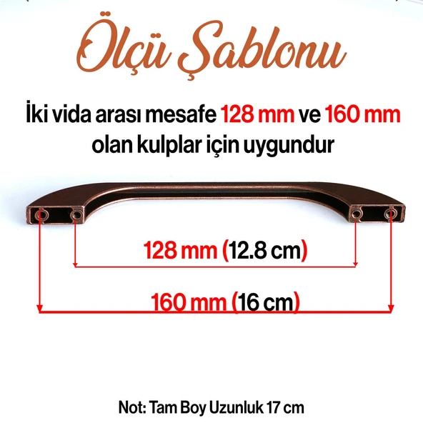 Ezgi 128 mm - 160 mm 10 lu Set Eskitme Antik Bakır Metal Mobilya Mutfak Dolabı Dolap Kulpu Kulpları - Resim 2