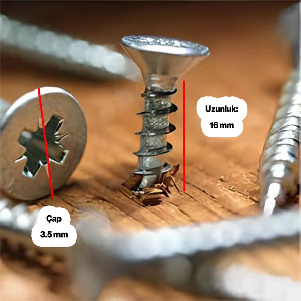 Sunta Vidası 3.5x16 Mm Paket 1000 Adet Sivri Uçlu Ahşap Tahta Ağaç Mobilya Ayak Kulp Vidası - 8
