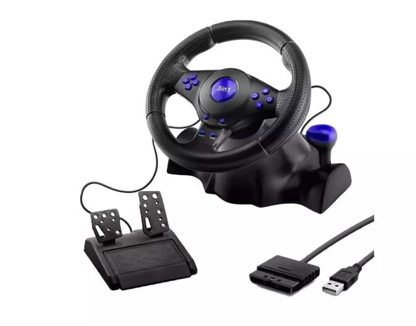 HADRON VW9803 OYUNCU DİREKSİYON SETİ 180° 3IN1 PS3/PS2/PC SİYAH - 2
