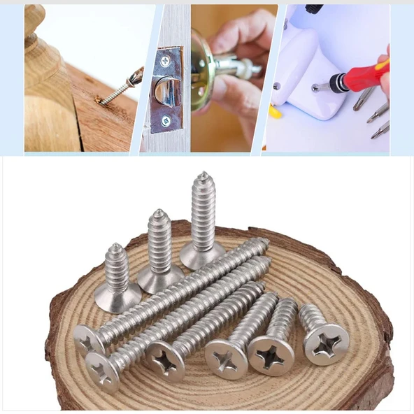 Sunta Vidası 3.5x16 Mm Paket 1000 Adet Sivri Uçlu Ahşap Tahta Ağaç Mobilya Ayak Kulp Vidası - 4