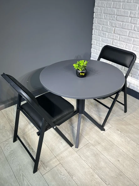 Hey Modüler Mobilya Saray Antrasit Gri Yuvarlak Mutfak Yemek Masası Balkon Masası Metal Siyah Ayak 80 Cm - 5