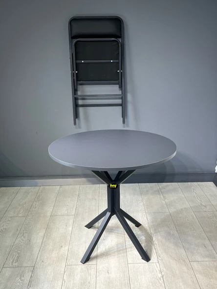 Hey Modüler Mobilya Saray Antrasit Gri Yuvarlak Mutfak Yemek Masası Balkon Masası Metal Siyah Ayak 80 Cm - 4