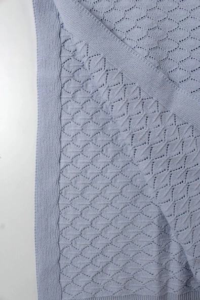 Yeni Doğan Bebek İçin Mavi Örgü Desenli Triko Battaniye | Yumuşak, Nefes Alabilir Kumaş - 2