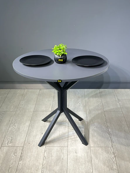 Hey Modüler Mobilya Saray Antrasit Gri Yuvarlak Mutfak Yemek Masası Balkon Masası Metal Siyah Ayak 80 Cm
