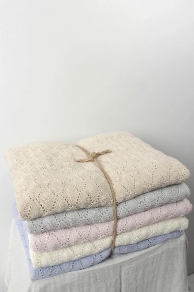 Yeni Doğan Bebek İçin Mavi Örgü Desenli Triko Battaniye | Yumuşak, Nefes Alabilir Kumaş - 5