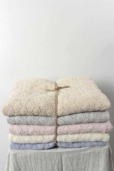 Yeni Doğan Bebek İçin Mavi Örgü Desenli Triko Battaniye | Yumuşak, Nefes Alabilir Kumaş - 4