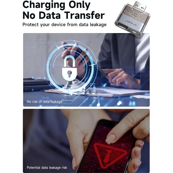 Jsaux DC0011 USB Veri Engelleyici Şeffaf 2'si 1 Arada Hızlı Şarj Usb-A To  Usb-A ve Usb-C Veri Engelleyici Sadece Şarj Için, Juice Jacking'e Karşı Koruma , Korsanlığı Reddeder, Güvenli Şarj Desteği - 4