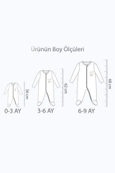 Gri Erkek Bebek Tulum Ayıcık Desenli Pamuklu Uzun Kollu Tulum - 5