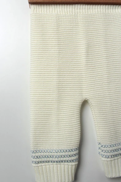 5'li Erkek Bebek Triko Takım 3-6 Ay, 6-9 Ay Yelek Kazak Bere Eldiven Şapka Beyaz Mavi - 6