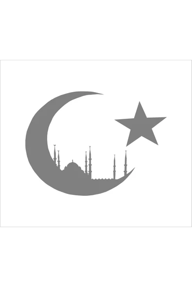 SEÇ Ay Yıldız Cami Şehir Siluetli Sticker  Çok Amaçlı Sticker